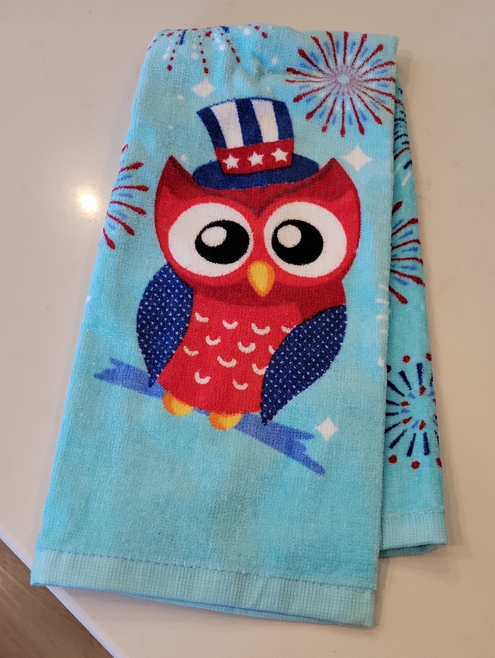 Free With Purchase NWT Owl 4th Of July Patriotic Dish / Hand Towel